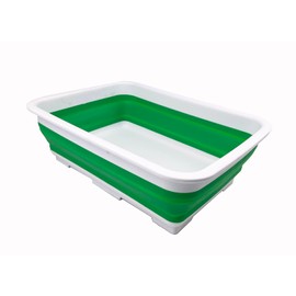 SAMMART 7L Collapsible Tub - Foldable Dish Tub - Portable Washing Basin - Space Saving Plastic Washtub (White/Bright Green)