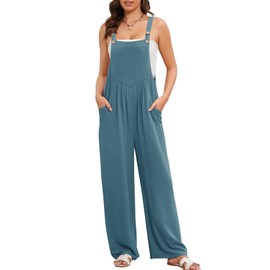 COZYPOIN Women Overalls One Piece Jumpsuits Wide Leg Pants Cotton Rompers 2024 Summer Outfits Casual Jumpers(Blue-S)