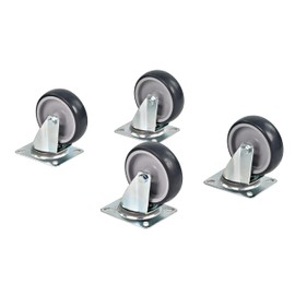 4 x Swivel Castors with Mounting Plate - 100mm - Rubber - No Trace - Transport Castor
