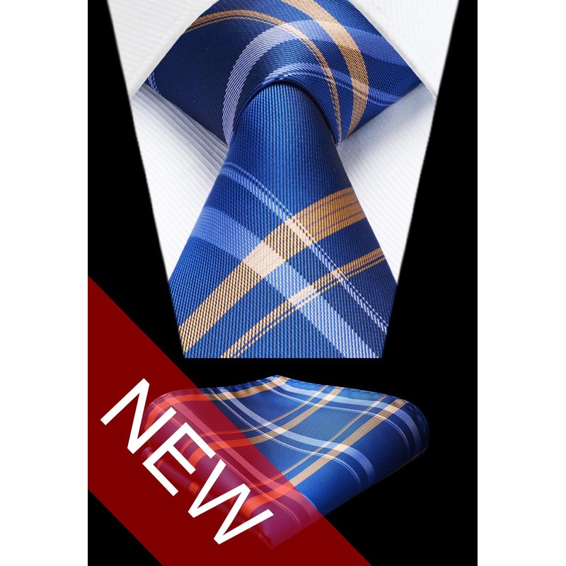 HISDERN Mens Tie Royal Blue Ties for Men with Pocket