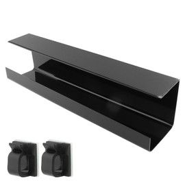 Under Desk Cable Management Tray, 15.7inch Black No Drill Under Desk Cable Tray Cord Organizer with 2 Wire Clip, Power Strip Holder