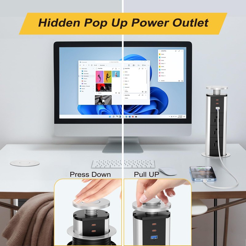 Pop Up Outlet for Countertop, Pop Up Socket with 3