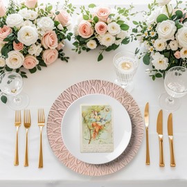 SforGUVA Pink Charger Plates, 13 Inch Set of 6 Plastic Peacock Chargers for Dinner Plates,Table Settings, Easter, Thanksgiving, Christmas Party, Family Gathering.