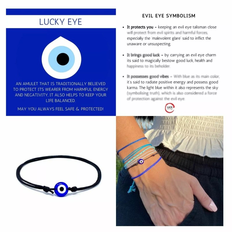 Luck Strings Men Evil Eye Black String Bracelet Blue Evil