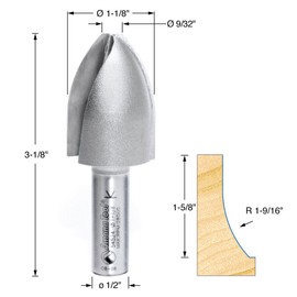 Amana Tool - 54524 Carbide Tipped Cove Vertical Raised Panel 1-9/16 Radius x 1-1/8 Dia x 1