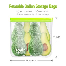 FORID Reusable Gallon Freezer Bags, 6 Pack Leakproof Extra Thick 1 Gallon Bags for Marinate Food & Fruit Cereal Sandwich Snack Meal Prep Travel Items Home Organization Storage
