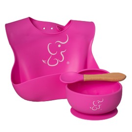 PAPU BABY Set de Comida - 1 Babero y 1 Platos Hondo/Bowl (Rosa Mexicano)