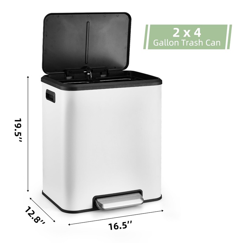 Kitchen Trash Can, 2x4 Gallon Rectangular Kitchen Waste Bin, Dual