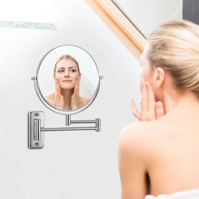 Erlingeryi Wall Mounted Makeup Mirror 1X/10x, 8" Double-Sided Swivel Extendable