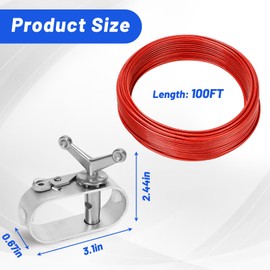 UNIFAMILY 100FT Pool Cover Cable and Winch Kit, Heavy-Duty Pool Cover Wire and 2 Aluminum Ratchet, Plastic-Coated Steel Cable for Pool Cover Securing Swimming Pool Winter Cover (Red Pool Cover Cable)