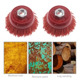 SING F LTD 2 Pcs 75mm/3 Inch Nylon Filament Abrasive Wire Cup Brush Steel Internal Thread M14x2 Red for Metal Polishing Cleaning Grinder Rust Removal