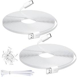 OXZEEWEE Extra Long USB A to USB C Extension Flat Cable 16.4FT/5M with Fixing Nails and Ties 2Pack Charging Cord for Security Camera TP-Link Tapo C120, Eufy S3 Pro, Wyze, Blink, White