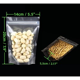Rimiko 100 Pcs Clear Ziplock Bags, Resealable Self-standing Plastic bags, Reusable Zipper Stand-up pouches for Food Storage, Snack, Candy Coffee Beans Shop Packaging (5.5"x 7.9")