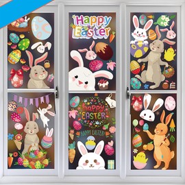 990 PCS Easter Decorations Window Clings, 9 Sheets Easter Bunny Window Decals, PVC Decoration for Glass, Easter Window Clings Stickers for Home School Birthday Party Decorating Supplies