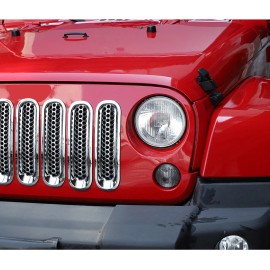 Savadi-Car 7pcs Front Grille Insert Mesh Cover Trim Kit Chrome For Jeep Wrangler JK 2007-15