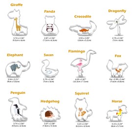 FACATH Animal Cookie Cutter Set for Kids, Cookie Cutter Set of 12 Piece, Stainless Steel Biscuit Cutters Molds with Fox, Giraffe, Squirrel, Penguin, Hedgehog, Crocodile, Horse, Elephant Shapes