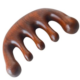 OUQYLG Wooden Massage Comb 100% Natural Handmade Pure wood Five-tooth Meridians Comb Scalp Massager Comb No Static Wide Tooth Comb for Head Scalp Comb Meridians Scraping Massage Tool (Plain style)