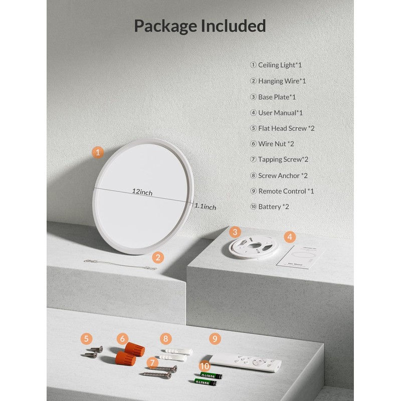 LEPOWER-TEC Ceiling Light, 12 Inch LED Flush Mount Ceiling Light
