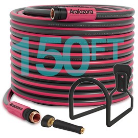Araiozora Heavy Duty Flexible Rubber Garden Hose 150 Ft 5/8 Inch - Kink Resistant, All-Weather Lightweight Water Hose with 600 PSI Burst Pressure for Yard, Lawn & Car Wash