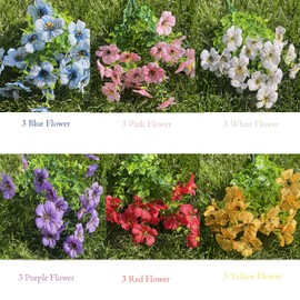 Artificial Flowers for Outdoor, 18 Bundles of Colorful Faux Flowers for Spring and Summer Decor, Realistic and UV Resistant,Perfect for Outdoor Home Decor,Porch and Courtyard Decor.