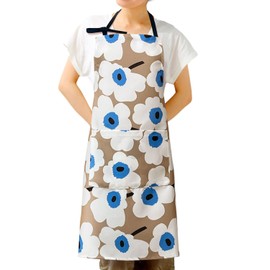 f-min Apron, Cute (Length 29.5 inches (75 cm), Neck Type, Floral Pattern (Blue)