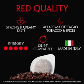 Caffe Mercanti ESE (Easy Serve Espresso) Rossa Italian Coffee Pods in Filter Paper - 44mm, 150 Pods - Italiano Caffe Filter Paper - Non-GMO