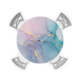 Round Table Cover 45-54 Inch, Waterproof Reusable Table Cloth Round Fitted Vinyl Tablecloth with Elastic Edged for Parties Outdoors, Abstract Marble Modern Pink Blue and Golden Marble Art Textured