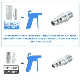 WYNNsky Industrial Air Coupler and Plug Kit, 3/8 Inch High Flow Body Size, 1/4 Inch NPT Threads Size, Steel Material, 9 Pieces Air Compressor Hose Accessories Fittings