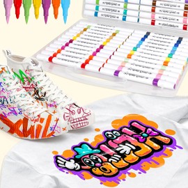 Fabric Markers, 48-Colors Dual Tip Acrylic Paint Markers for Fabric with a Box, Fabric Markers for Kids Adult, Acrylic Markers for Fabric, Canvas, Wood, Rock Painting, Acrylic markers for DIY Crafts