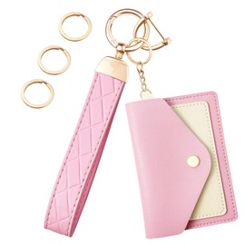 Small Wallet with Leather Keyring, Universal Small Wallet for Women with Key Ring, Car Keyring, Key Fob with Mini Purse, Key Ring with Card Pocket, pink