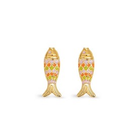 SINGULARU - Fish Color Earrings Brass 18K Gold Plated Enamel Jewelry for Women, One size, Yellow Gold, No Gemstone