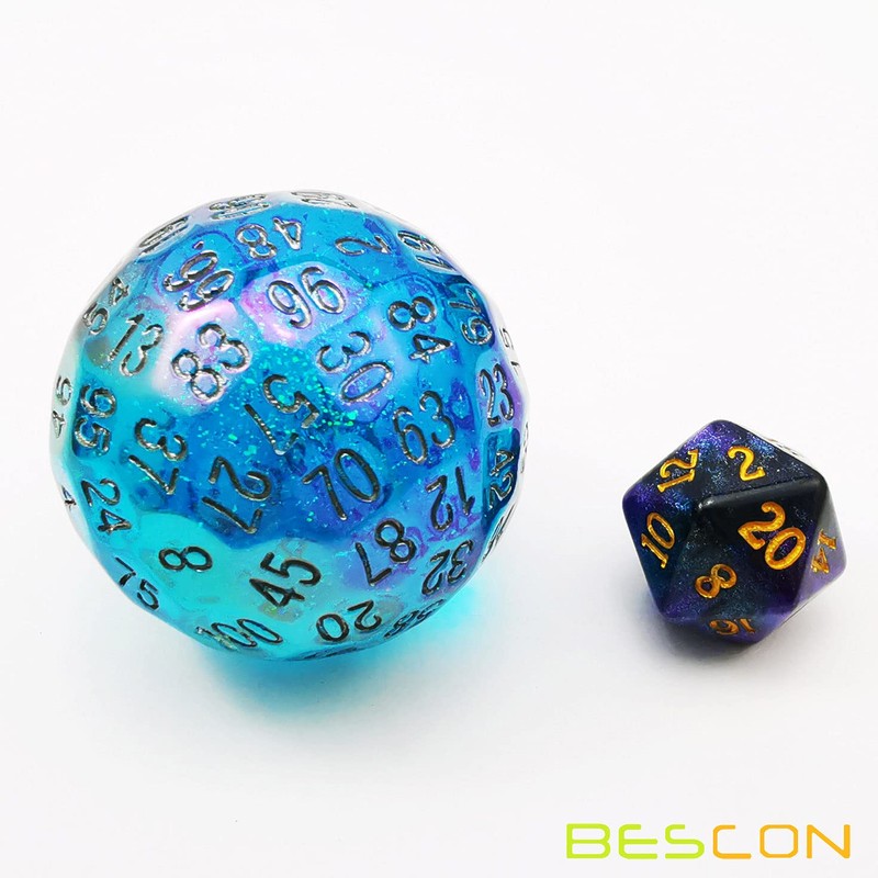Bescon Dazzling Blue 100 Sided Dice, Polyhedral Solid 100 Sides