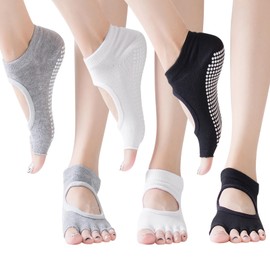 TYXHXTF 3 Pairs of Socks for Women, Non-Slip Toeless Toe Socks, Breathable Socks for Yoga, Pilates, Fitness, Ballet, Dance, Workout, Kickboxing, Black, Grey, White, black, One size fits all