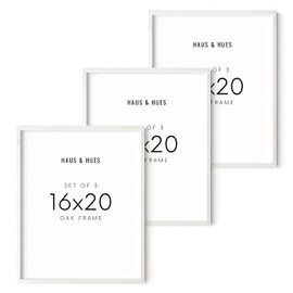 Haus and Hues 16x20 Frames Set of 3 - White Picture Frames Pack Poster Frames 16x20, Wall Frame Set White Picture Frames 16x20, White Picture Frames Collage Wall Decor 16 x 20 Frames (White Oak Frame)