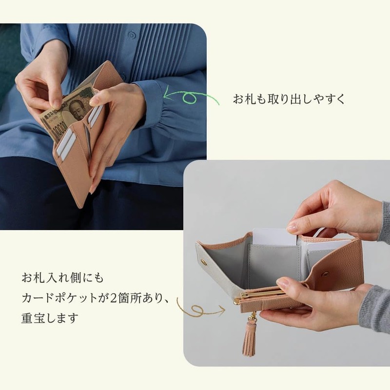 Kiotchiola Women's Mini Wallet, Trifold, Genuine Leather, Compact, Slim Wallet,,