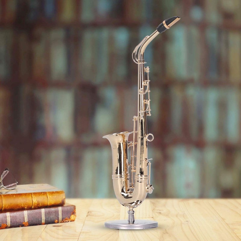 Miniature Copper Saxophone Model with Stand Mini Musical Instrument Ornaments