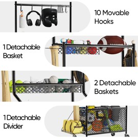 APEXUP Garage Sports Equipment Organizer, 4-Layer Large Capacity Steel Ball Storage Rack with Wheels, Garage Ball Storage for Indoor Outdoor