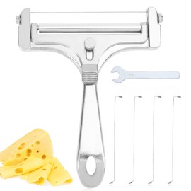 6 Pieces Cheese Slicer Set, Stainless Steel Wire Cheese Cutter with 4 Additional Wires and Wrench, Hand Cheese Slicer, Butter Cutter, Food Slicer for Block Cheese (Shiny Silver)