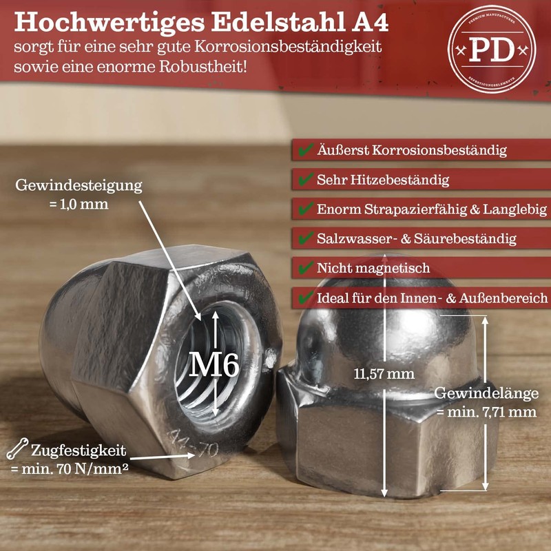 PD® Cap Nuts M6 Stainless Steel (DIN 1587) | High