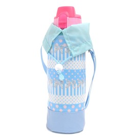 COLORFUL CANDY STYLE N7309310 Water Bottle Carrier Bag with Shoulder Strap, For Girls, Kids, Bottle Cover, Case, Holder, Large Size, Charming Polka Dots and Lace Ribbons (Light Blue)