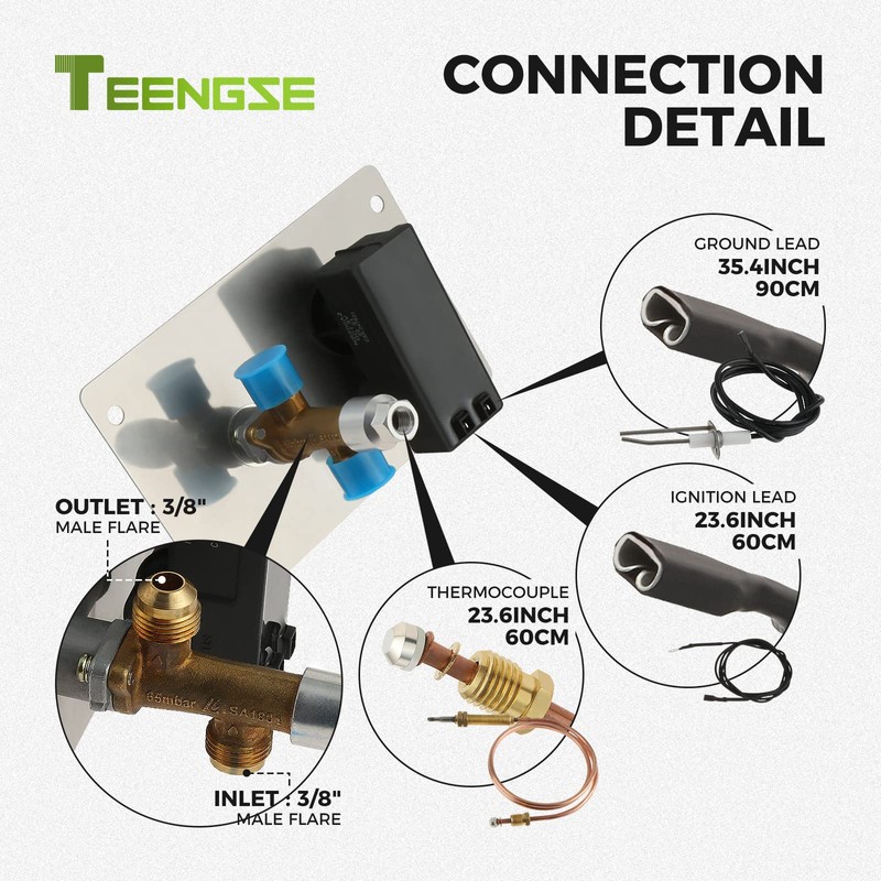 TEENGSE Fire Pit Gas Burner Spark Ignition Kit Indoor Outdoor