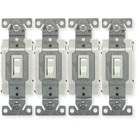 1242-7W-BOX Pack of 4 Four-Way Toggle Switches, 15 Amp, 120 Volt, Residential Grade, Polycarbonate, White, Wall Mount, Side and Push Wiring, Two-Pole