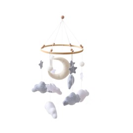 Ueiwffzo Mobile Baby Wind Chimes, 3D Cloud and Star Mobile Baby Bed Bell with Felt Balls, Hanging Mobile Wind Chime for Baby Cot, Newborn Gift (Grey)