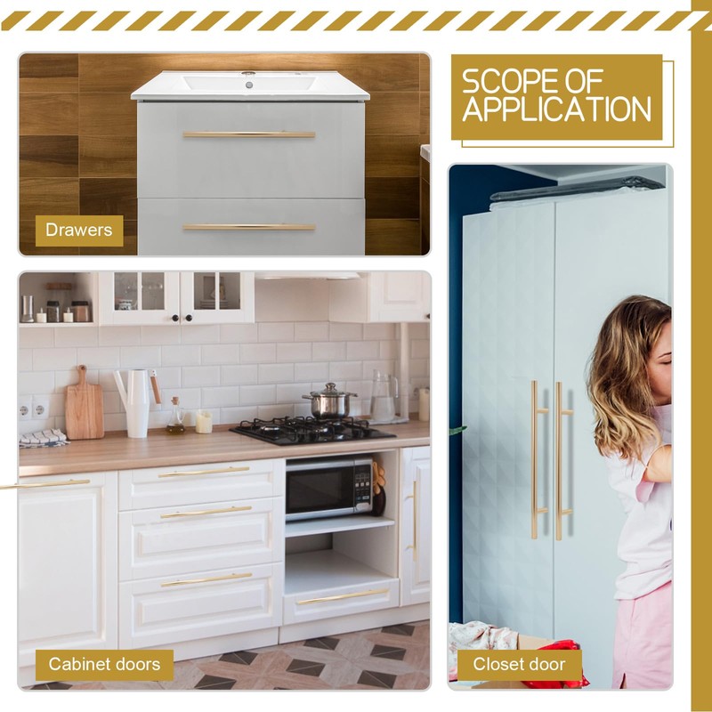 SNOMEL 2 Pack 9.6 Inch Length Kitchen Cabinet Handles Gold,