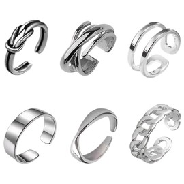 Meltryllis Women's Ring, Fashionable, 6-Piece Set, Twist-Line, Simple Design, Retro Design, Modern Style, Metal