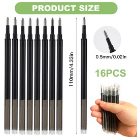 16 Pack Erasable Pen Refills, 0.5 mm Stainless Steel Tip Erasable Grey Ink, Gel Ink Pen Refills Compatible with Pilot Frixion Pens, Quick Drying Ink mooth, Durable Writing Experience