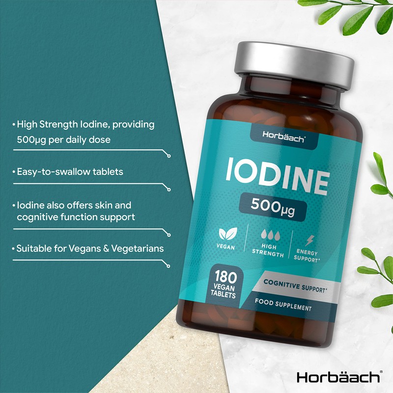 Iodine Tablets 500mcg | 180 Count | Cognitive and Energy