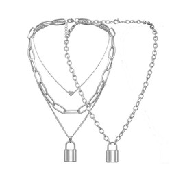 Tanyoyo Lock Key Pendant Necklace Statement Long Chain Punk Multilayer Choker Necklace for Women Men, Metal