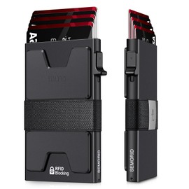 SEMORID Mens Wallet, Slim Wallet for Men, Pop Up Credit Card Holder RFID Blocking, Minimalist Metal Wallet with Cash Band, Aluminum Wallets (Black)