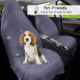 CORTHENA Car Seat Towel Cover, 2pcs Universal Front Seat Protector for Cars, SUVs and Trucks, Sweat Towel Car Seat Cover for Gym, Yoga, Swimming, Pets and Family Travel, Dark Gray